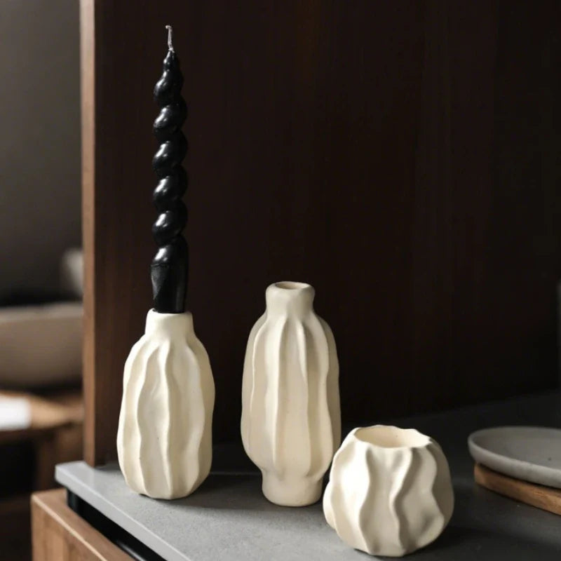 Rippled Ceramic Candle Holder, 8-15 cm | Hand-Crafted Matte Finish, 4 Sizes | Fits Taper Candles, Sold Individually or as Set of 4 4