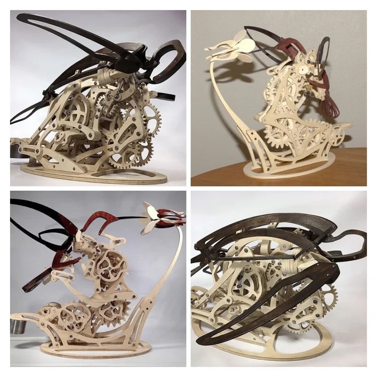 Wooden Mechanical Hummingbird Sculpture | Cam-Driven Kinetic Wings & Tail Motion | Handcrafted Wood Art Display Piece 1