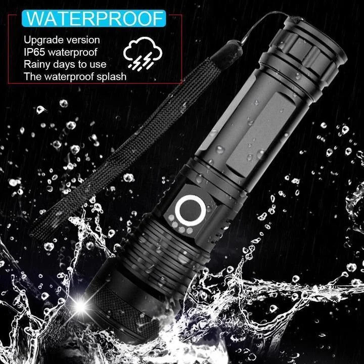 LED Flashlight XHP50 | Zoomable, 3 Modes, Up to 90000 Lumens | USB Rechargeable 18650/26650 Battery, IPX-6 Water-Resistant 4