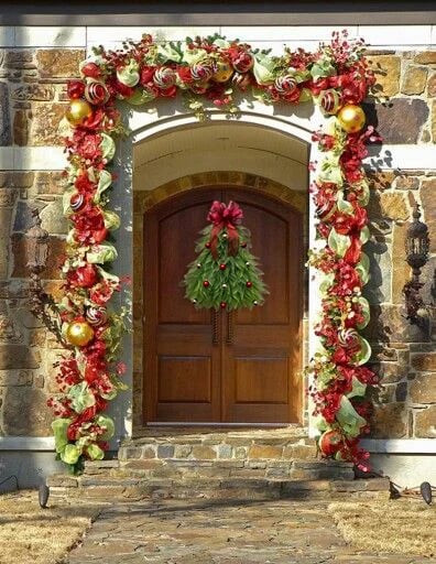 Christmas Tree Door Garland | 40 x 20 cm | Handmade Weatherproof Burlap with Bow, Berries & Warm Light Options 6