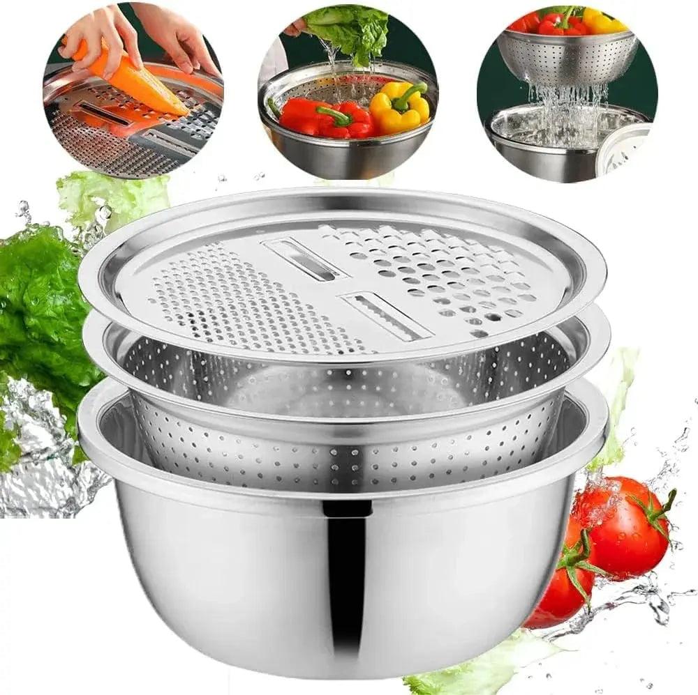 Mixing Bowl Set Stainless Steel | Built-In Sieve Insert and Grater Lid | Stackable, Rust-Resistant, Dishwasher Safe 1