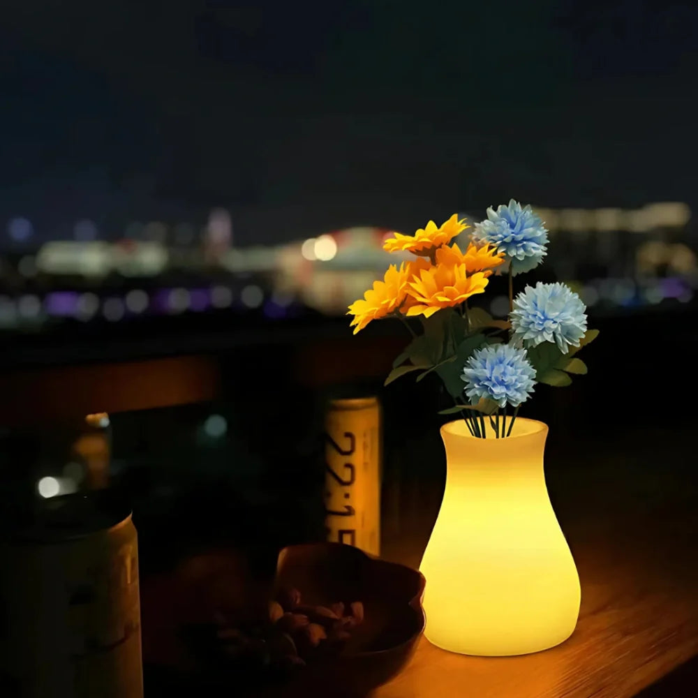 LED Flower Vase Plastic 11 x 11 x 15 cm | Rechargeable & IP65 Waterproof | 16 Colours, Remote Control, USB Charging 5