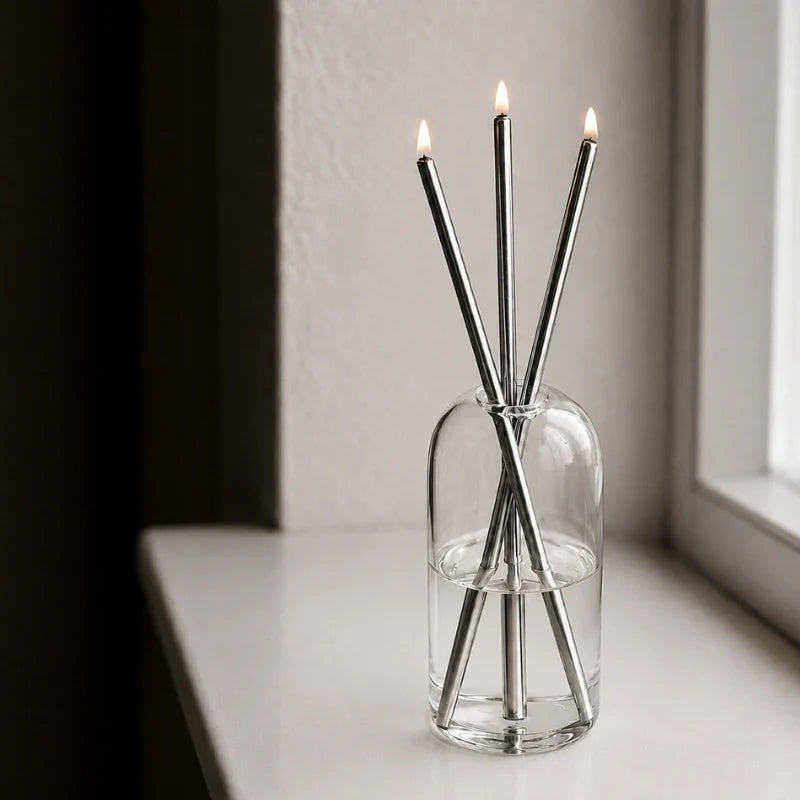 Refillable Oil Candles, Glass & Stainless Steel, Set of 3 | Black, Gold or Silver Finish | No Melting Wax, No Drips 9