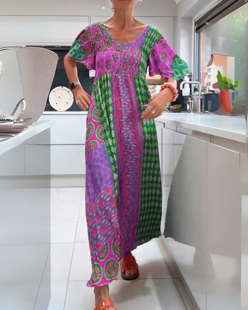 Boho Floral Midi Dress for Women with Relaxed A-Line Silhouette - Plus Size Available 4