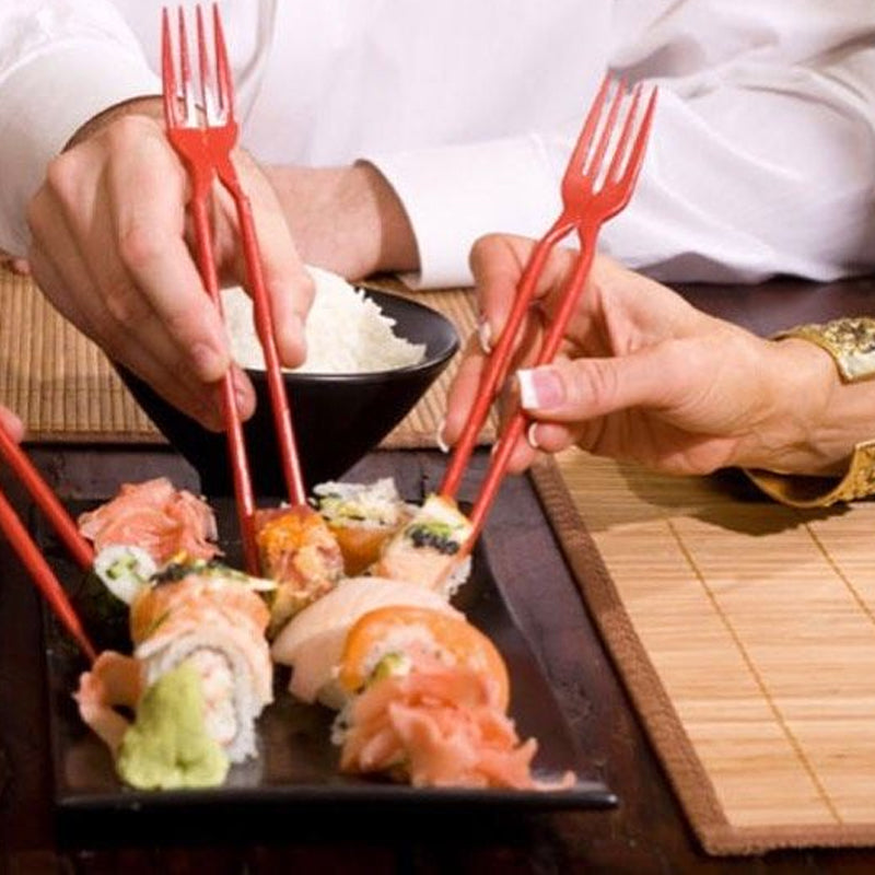 2-in-1 Chopsticks and Fork Utensil Set, Plastic | 50 Piece Pack, Reusable | Space-Saving Dual-Function Design for Every Meal 1