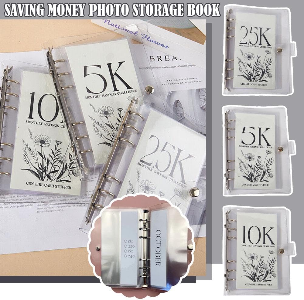 12-Month Envelope Savings Challenge Binder PP+PVC, 19 x 14 cm | Six-Hole Design | Waterproof, Dustproof, Scratch-Resistant 6