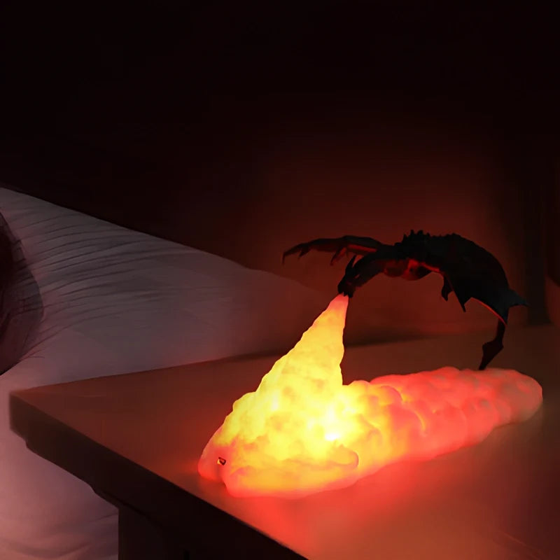 3D Printed Dragon Night Light, PLA, 20 x 10 cm | Flickering Flame Glow | Rechargeable Cordless USB LED, Up to 10 Hours 4