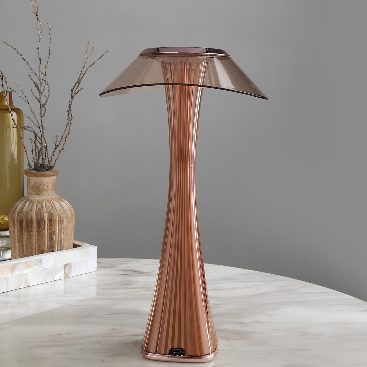 Cordless Table Lamp ABS 27.4 x 15.1 x 7.8 cm | Rose Gold or Black, Curved Design | Rechargeable, 3-Colour Dimmable Light 14