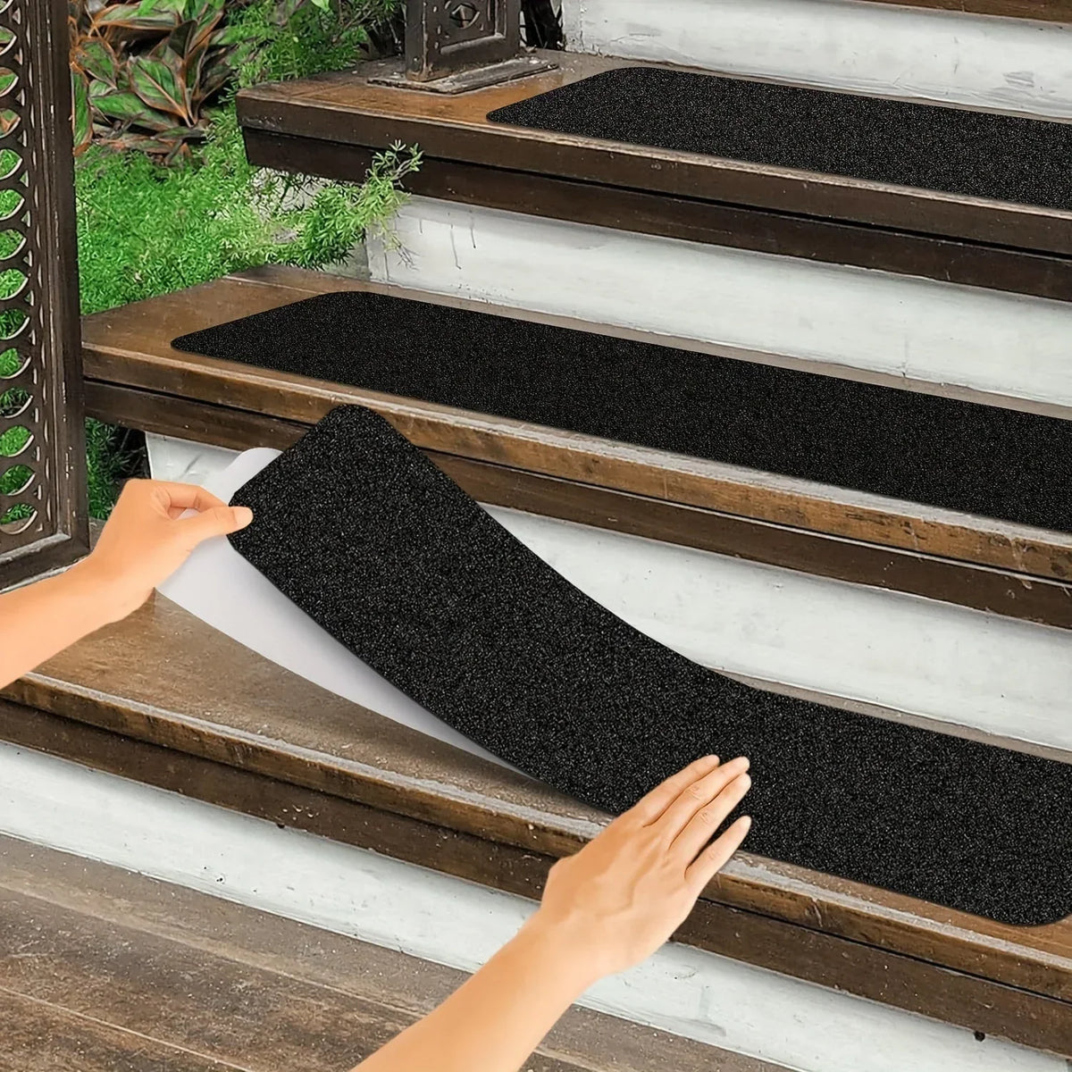 Anti-Slip Stair Strips Rubber | 80 Grit Traction Tape, Set of 10 | Peel-and-Stick Indoor Outdoor Safety Grip Strips 1