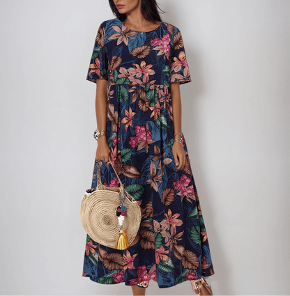 Floral Bliss | Women's Floral Summer Dress with Flutter Sleeves - Midi Length Plus Size Options for Comfortable All-Day Wear 1