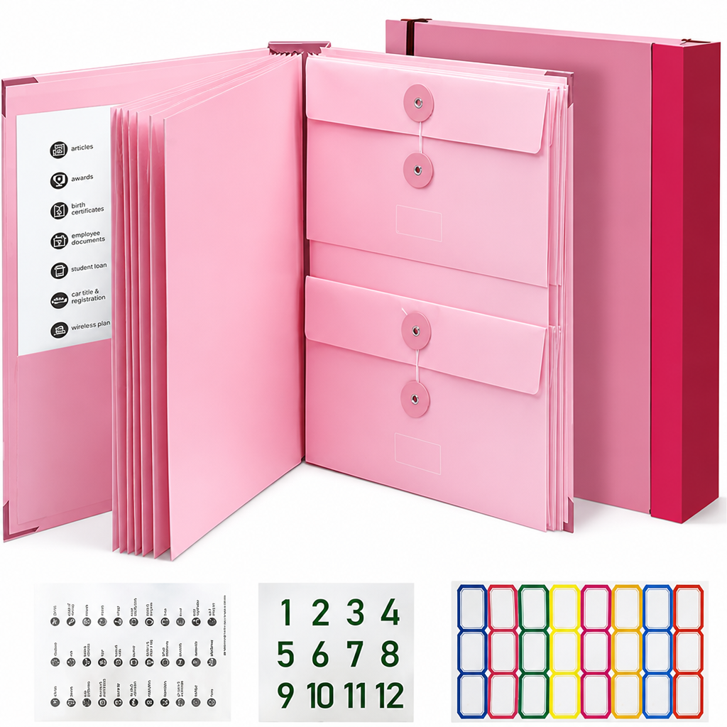 Accordion Document Organiser Acid-Free | 12 Expanding Pockets with Secure Closures | Keeps Papers Protected and Sorted