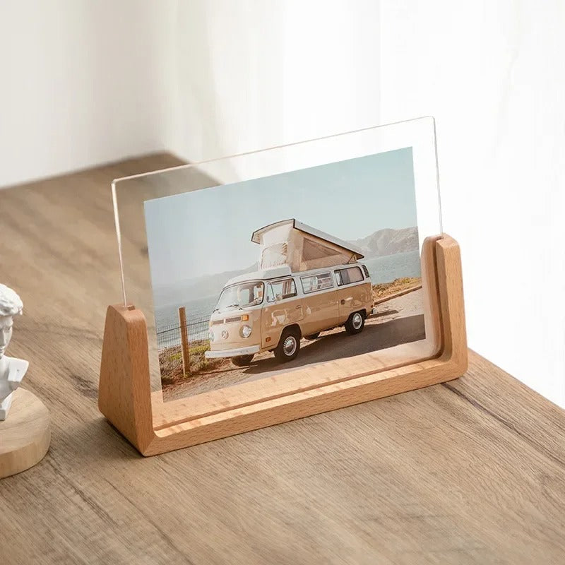 Acrevo | Acrylic Desktop Photo Frame - Beech or Walnut Base