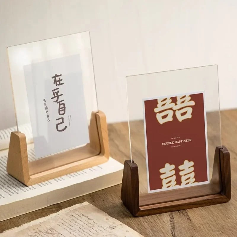 Acrevo | Acrylic Desktop Photo Frame - Beech or Walnut Base