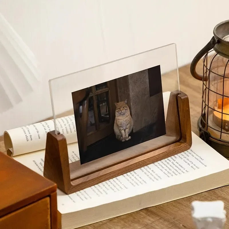 Acrevo | Acrylic Desktop Photo Frame - Beech or Walnut Base