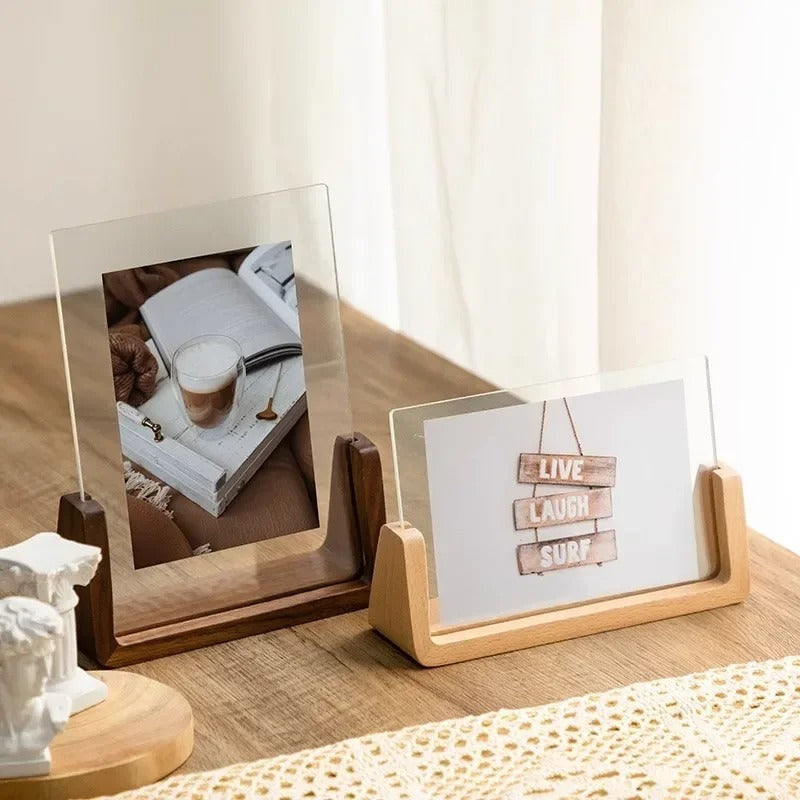 Acrevo | Acrylic Desktop Photo Frame - Beech or Walnut Base
