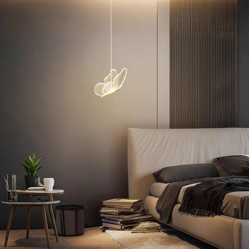 Acrylic Butterfly Pendant Light 20 x 18 x 15 cm | Single or Twin Wing, Aluminium Frame | Adjustable Suspension, 3 Colour LED