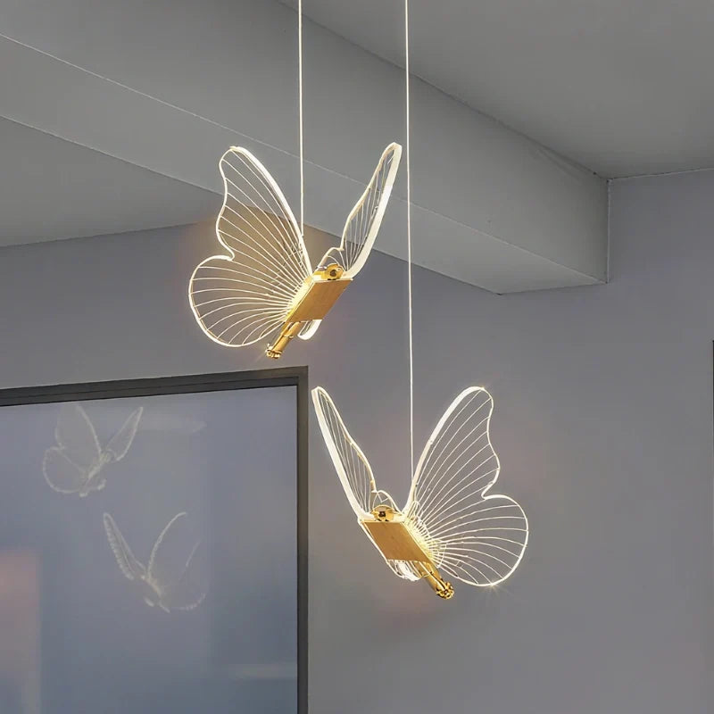 Acrylic Butterfly Pendant Light 20 x 18 x 15 cm | Single or Twin Wing, Aluminium Frame | Adjustable Suspension, 3 Colour LED