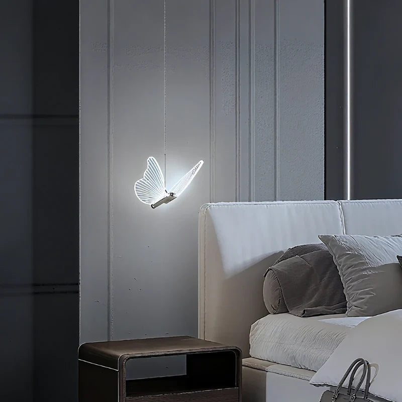 Acrylic Butterfly Pendant Light 20 x 18 x 15 cm | Single or Twin Wing, Aluminium Frame | Adjustable Suspension, 3 Colour LED