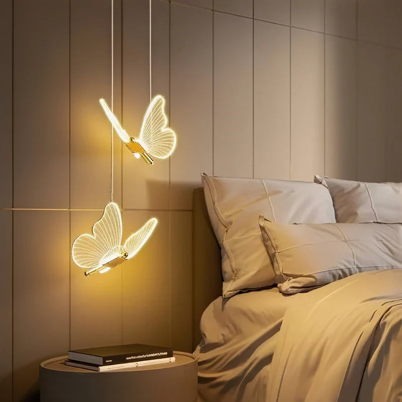 Acrylic Butterfly Pendant Light 20 x 18 x 15 cm | Single or Twin Wing, Aluminium Frame | Adjustable Suspension, 3 Colour LED