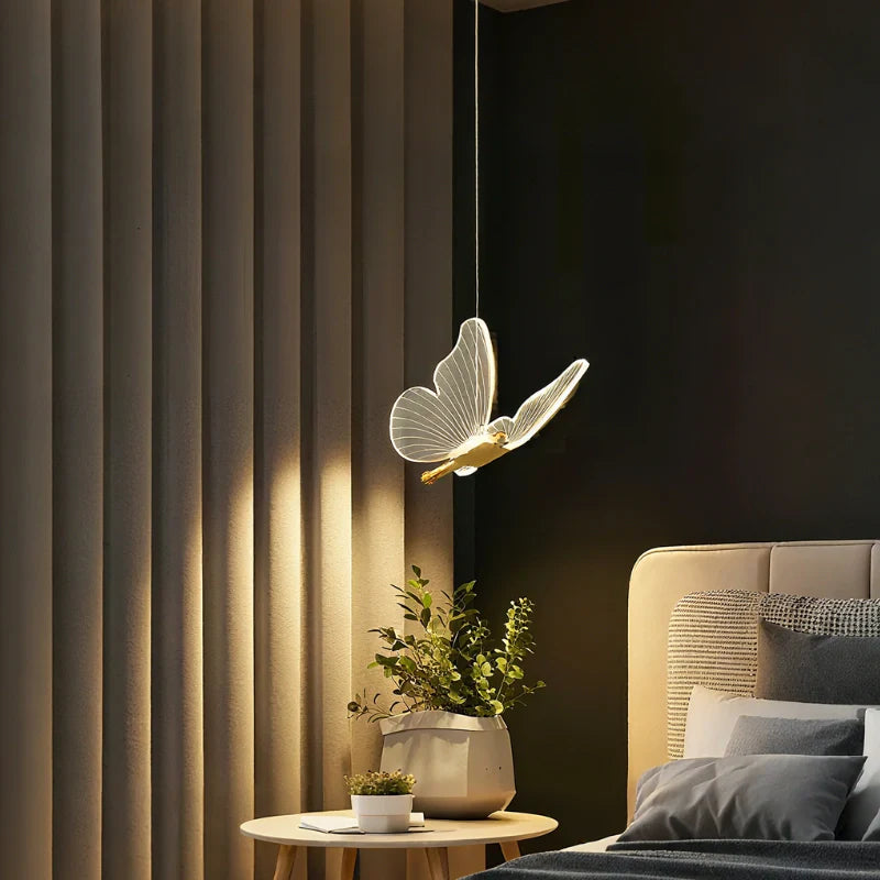 Acrylic Butterfly Pendant Light 20 x 18 x 15 cm | Single or Twin Wing, Aluminium Frame | Adjustable Suspension, 3 Colour LED