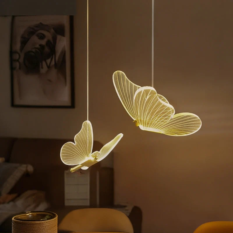 Acrylic Butterfly Pendant Light 20 x 18 x 15 cm | Single or Twin Wing, Aluminium Frame | Adjustable Suspension, 3 Colour LED