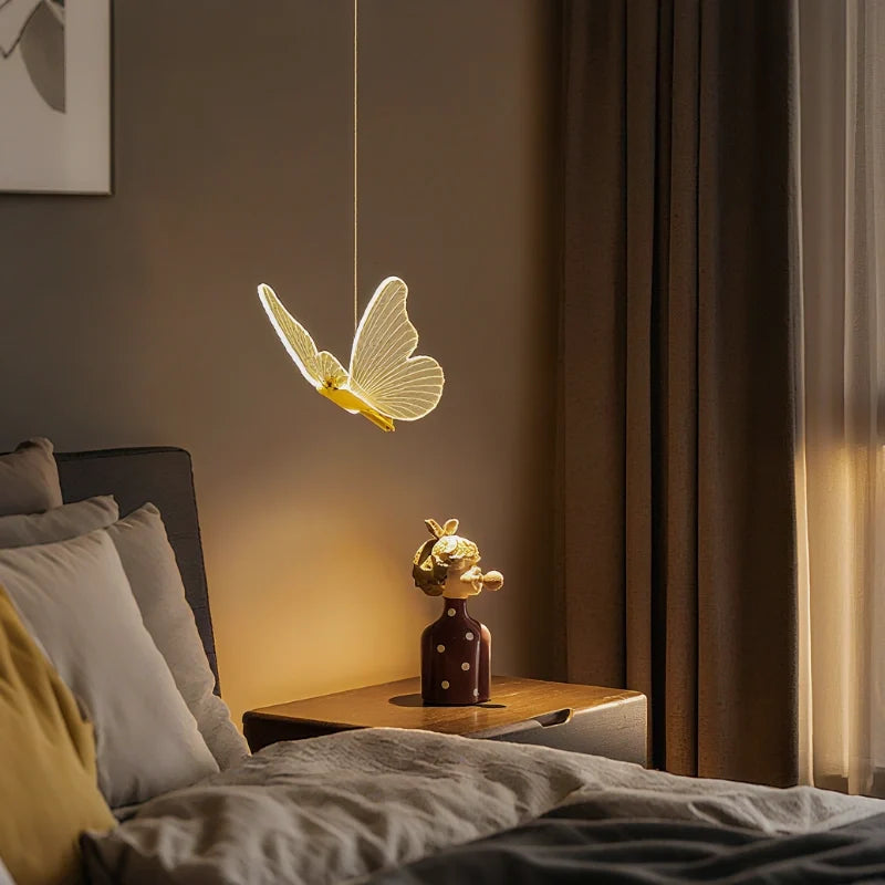 Acrylic Butterfly Pendant Light 20 x 18 x 15 cm | Single or Twin Wing, Aluminium Frame | Adjustable Suspension, 3 Colour LED