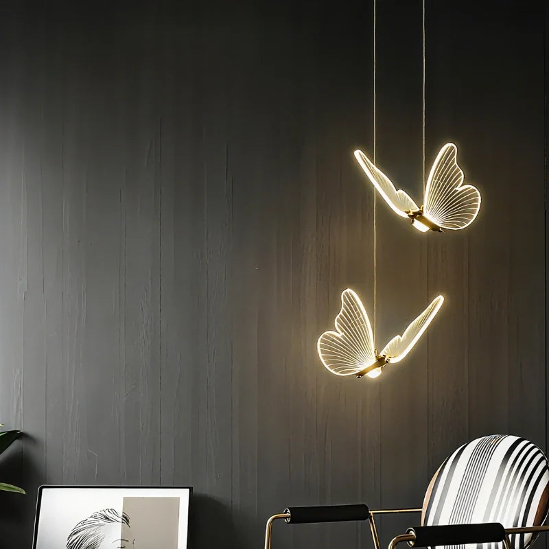 Acrylic Butterfly Pendant Light 20 x 18 x 15 cm | Single or Twin Wing, Aluminium Frame | Adjustable Suspension, 3 Colour LED