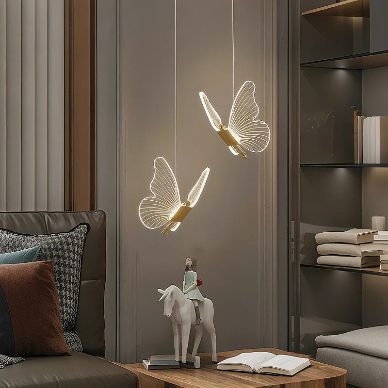 Acrylic Butterfly Pendant Light 20 x 18 x 15 cm | Single or Twin Wing, Aluminium Frame | Adjustable Suspension, 3 Colour LED