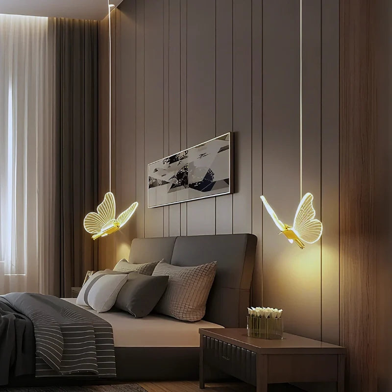 Acrylic Butterfly Pendant Light 20 x 18 x 15 cm | Single or Twin Wing, Aluminium Frame | Adjustable Suspension, 3 Colour LED