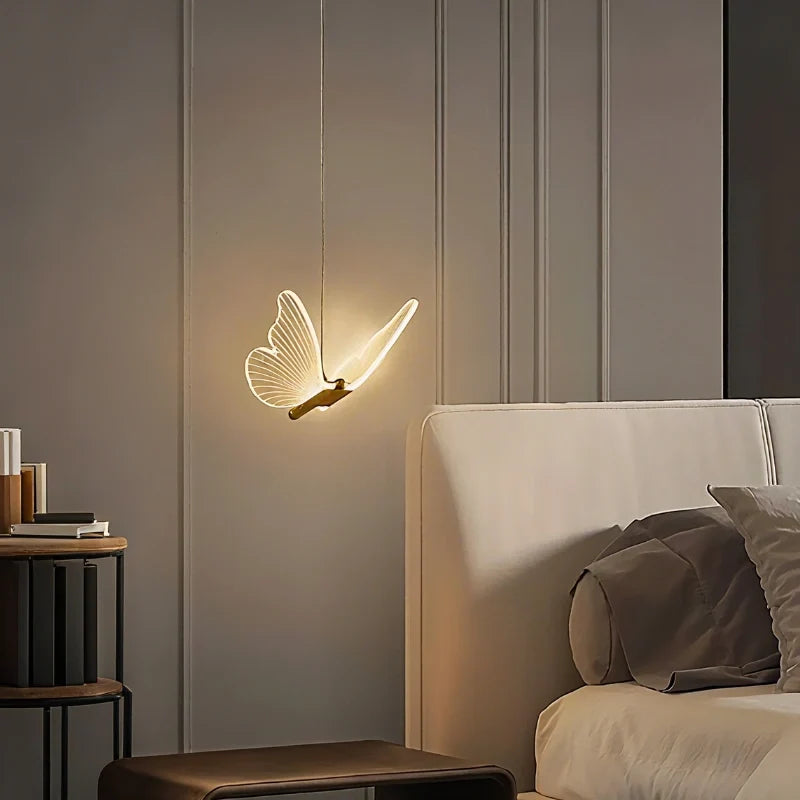 Acrylic Butterfly Pendant Light 20 x 18 x 15 cm | Single or Twin Wing, Aluminium Frame | Adjustable Suspension, 3 Colour LED