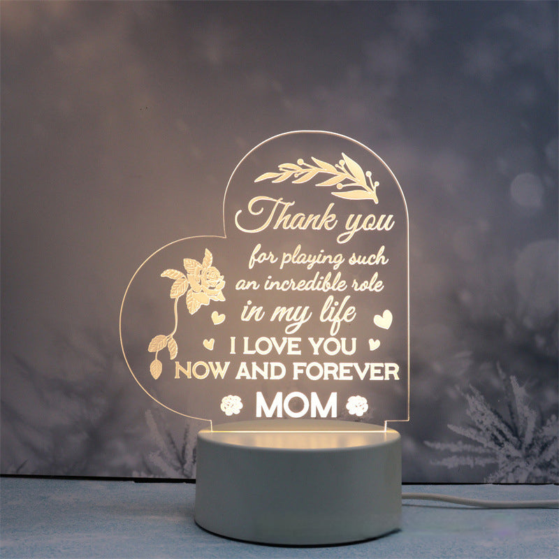 Acrylic Engraved Night Light | Remote Control, USB Charging & Soft Ambient Glow | Bedside Décor Gift for Women