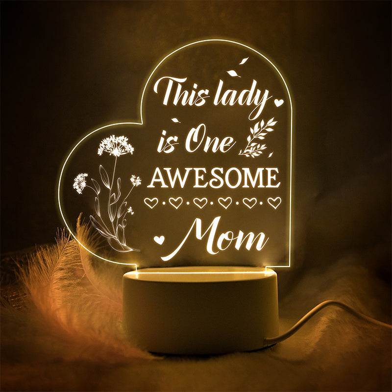 Acrylic Engraved Night Light | Remote Control, USB Charging & Soft Ambient Glow | Bedside Décor Gift for Women