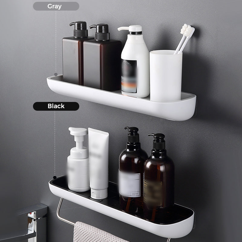 Adhesive Organiser Shelf PET Plastic | No-Drill Wall Mount with Guardrail | Waterproof Storage for Bathroom & Kitchen