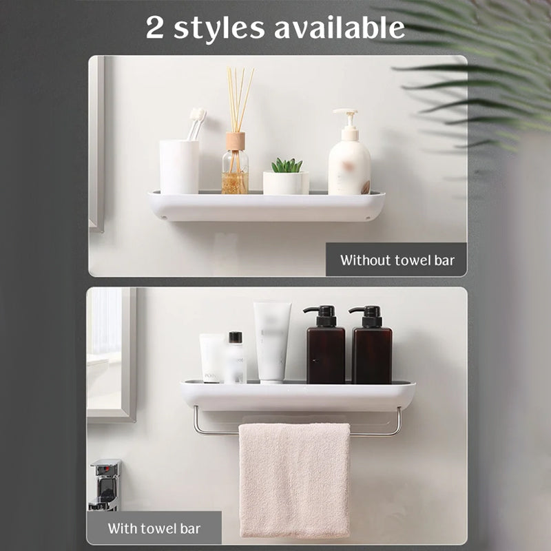 Adhesive Organiser Shelf PET Plastic | No-Drill Wall Mount with Guardrail | Waterproof Storage for Bathroom & Kitchen