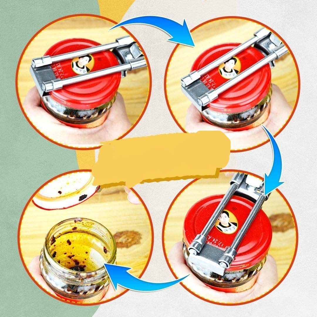 Adjustable Jar & Bottle Opener Stainless Steel | Adjustable Toothed Clamp Fits 0.5-11.2 cm Lids | Anti-Slip Secure Grip