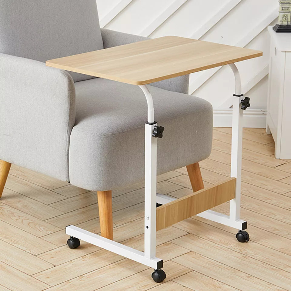 Adjustable Laptop Desk Wooden Surface Metal Frame | Height-Adjustable with Wheels | Ergonomic Use for Home Office, Bed or Sofa