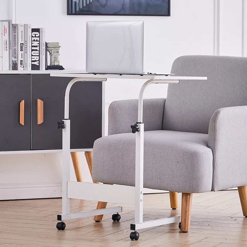 Adjustable Laptop Desk Wooden Surface Metal Frame | Height-Adjustable with Wheels | Ergonomic Use for Home Office, Bed or Sofa