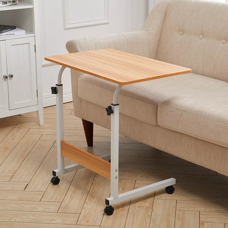 Adjustable Laptop Desk Wooden Surface Metal Frame | Height-Adjustable with Wheels | Ergonomic Use for Home Office, Bed or Sofa