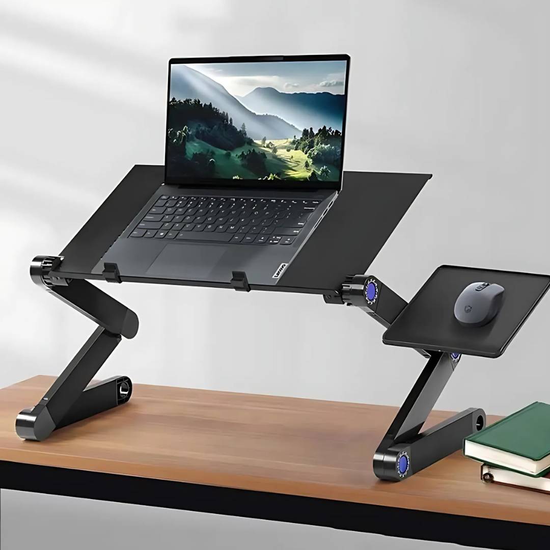 Adjustable Laptop Stand Aluminium Alloy | Cooling Vents & Foldable Design | Height & Angle Control for Desk, Bed, Sofa