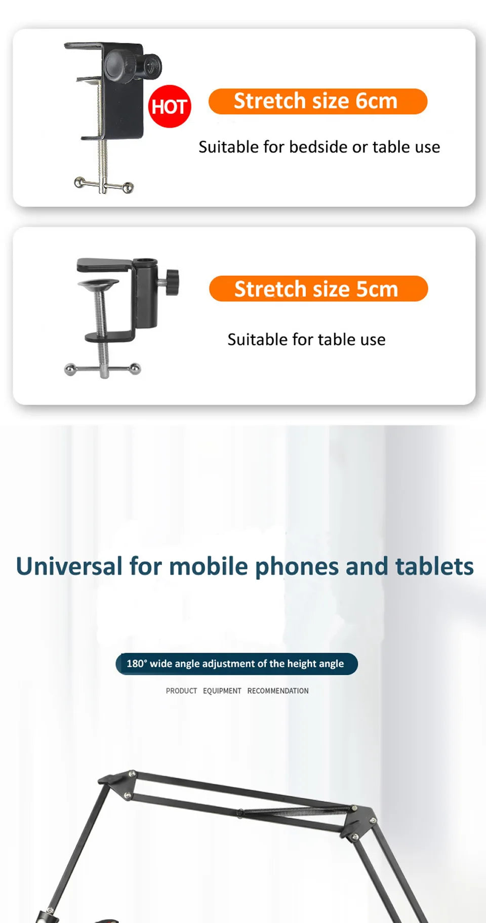 Adjustable Tablet Stand Aluminium Alloy | 360° Rotating Arm & Dual-Purpose Base | Bed and Desk Tablet Phone Holder
