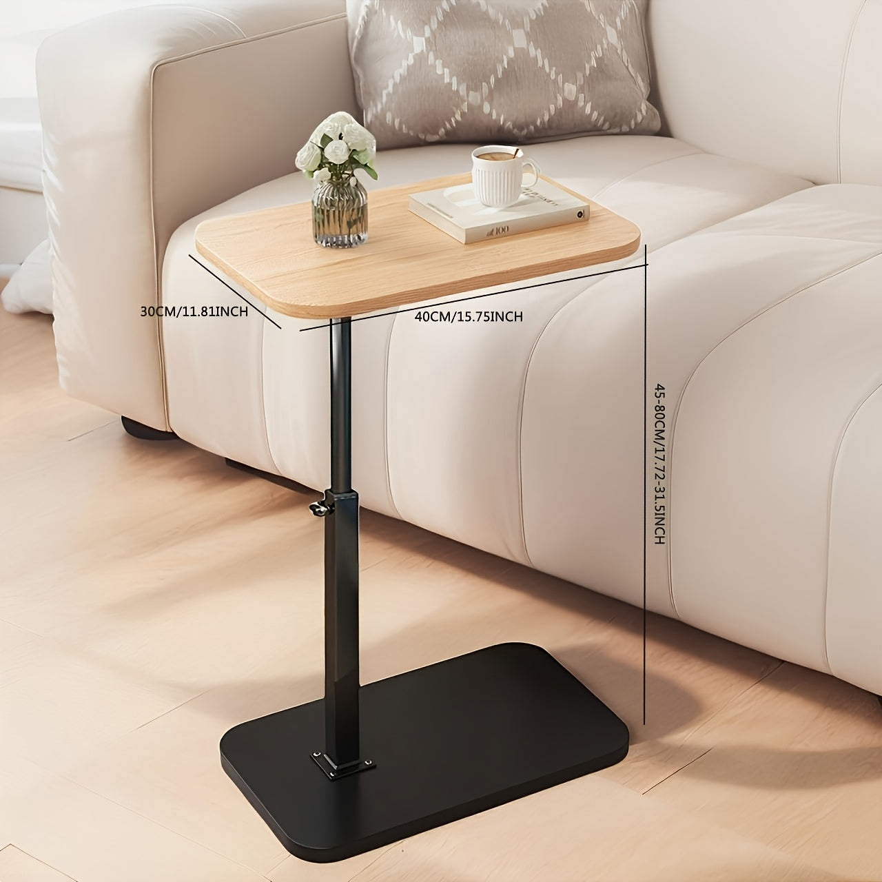 Adjustable side table – Wood and metal, modern design for the living room or bedroom 4