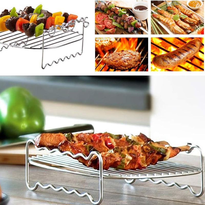 Air Fryer Rack Stainless Steel | Double-Layer with 4 Roasting Skewers | Dishwasher-Safe Kitchen Accessory for Men