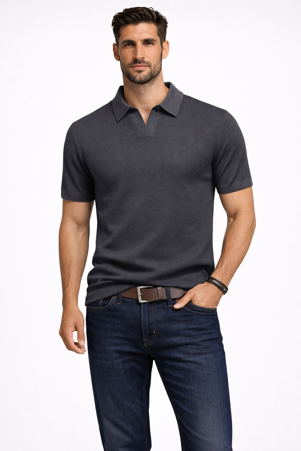 Alden | Men's Polo Shirt – Textured Knit Fabric, Short Sleeve Design 12