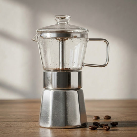 Aluminium Moka Pot Espresso Maker – Glass Top Induction Compatible