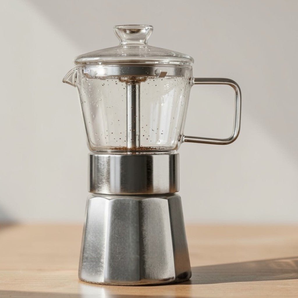 Aluminium Moka Pot Espresso Maker – Glass Top Induction Compatible