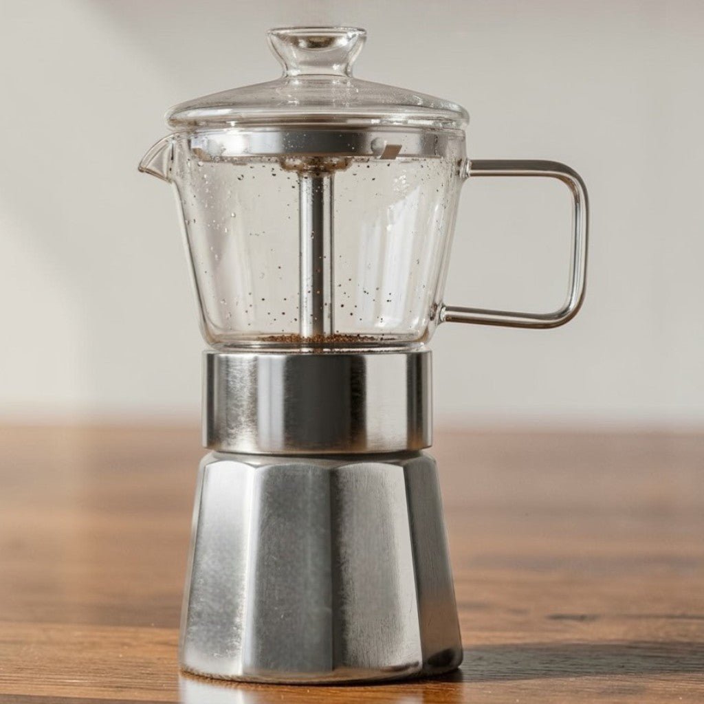 Aluminium Moka Pot Espresso Maker – Glass Top Induction Compatible