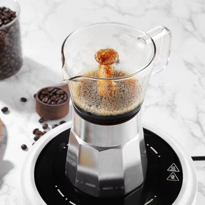 Aluminium Moka Pot Espresso Maker – Glass Top Induction Compatible