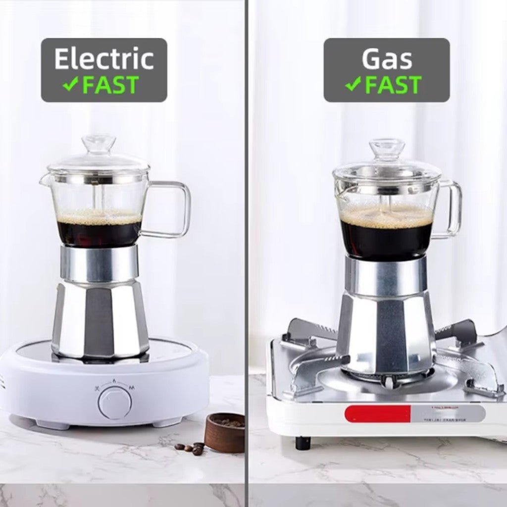 Aluminium Moka Pot Espresso Maker – Glass Top Induction Compatible