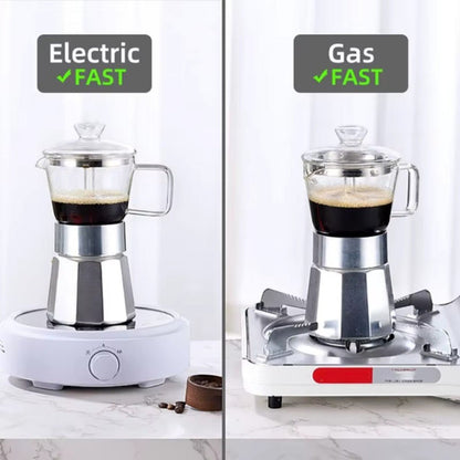 Aluminium Moka Pot Espresso Maker – Glass Top Induction Compatible