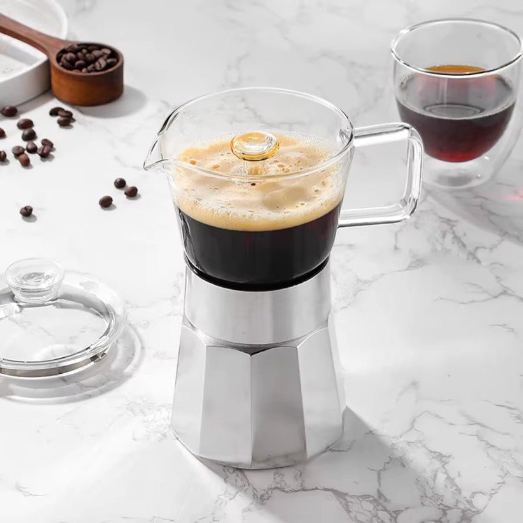 Aluminium Moka Pot Espresso Maker – Glass Top Induction Compatible